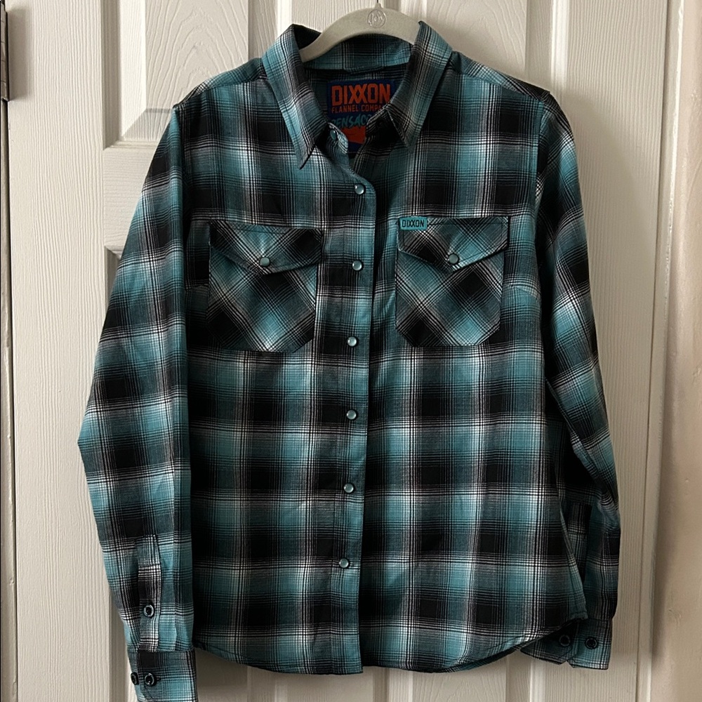 DIXXON Pensacola Teal and Black Medioum women’s flannel Shirt